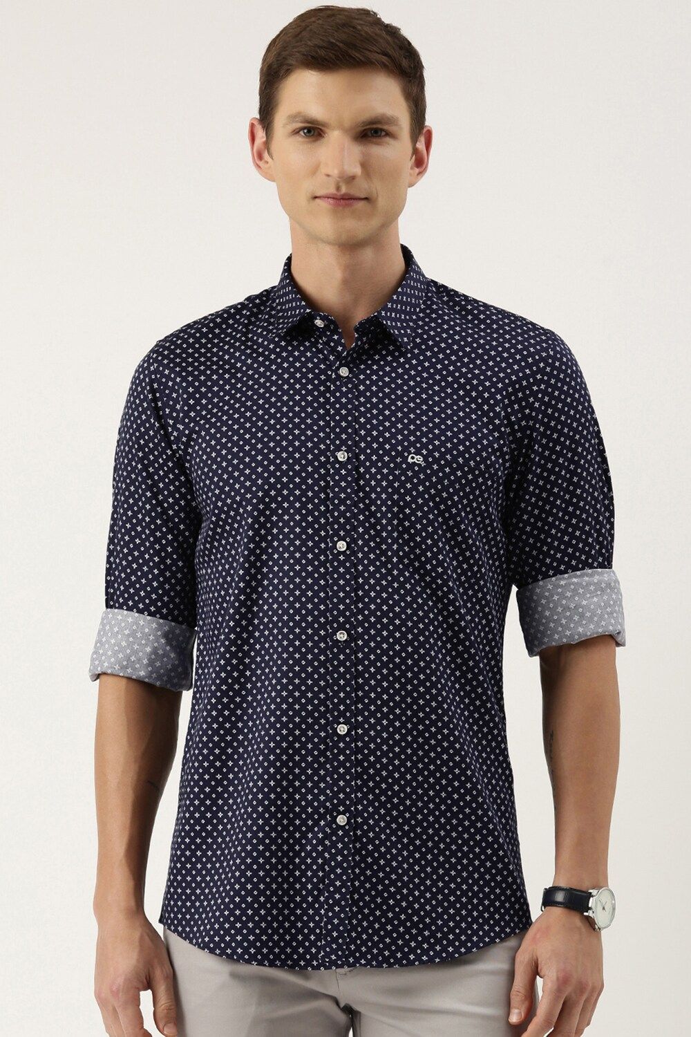 Men Navy Slim Fit Print Full Sleeves Casual Shirt