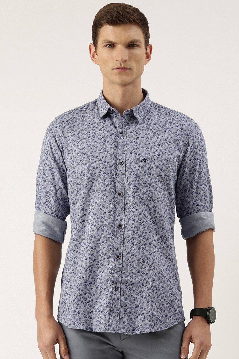Men Blue Slim Fit Print Full Sleeves Casual Shirt