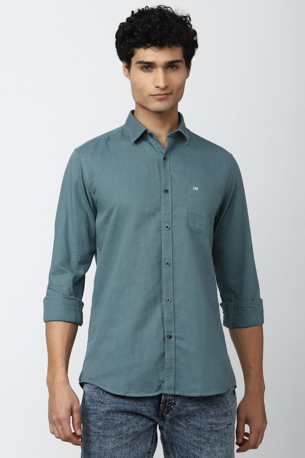 Men Blue Slim Fit Solid Full Sleeves Casual Shirt