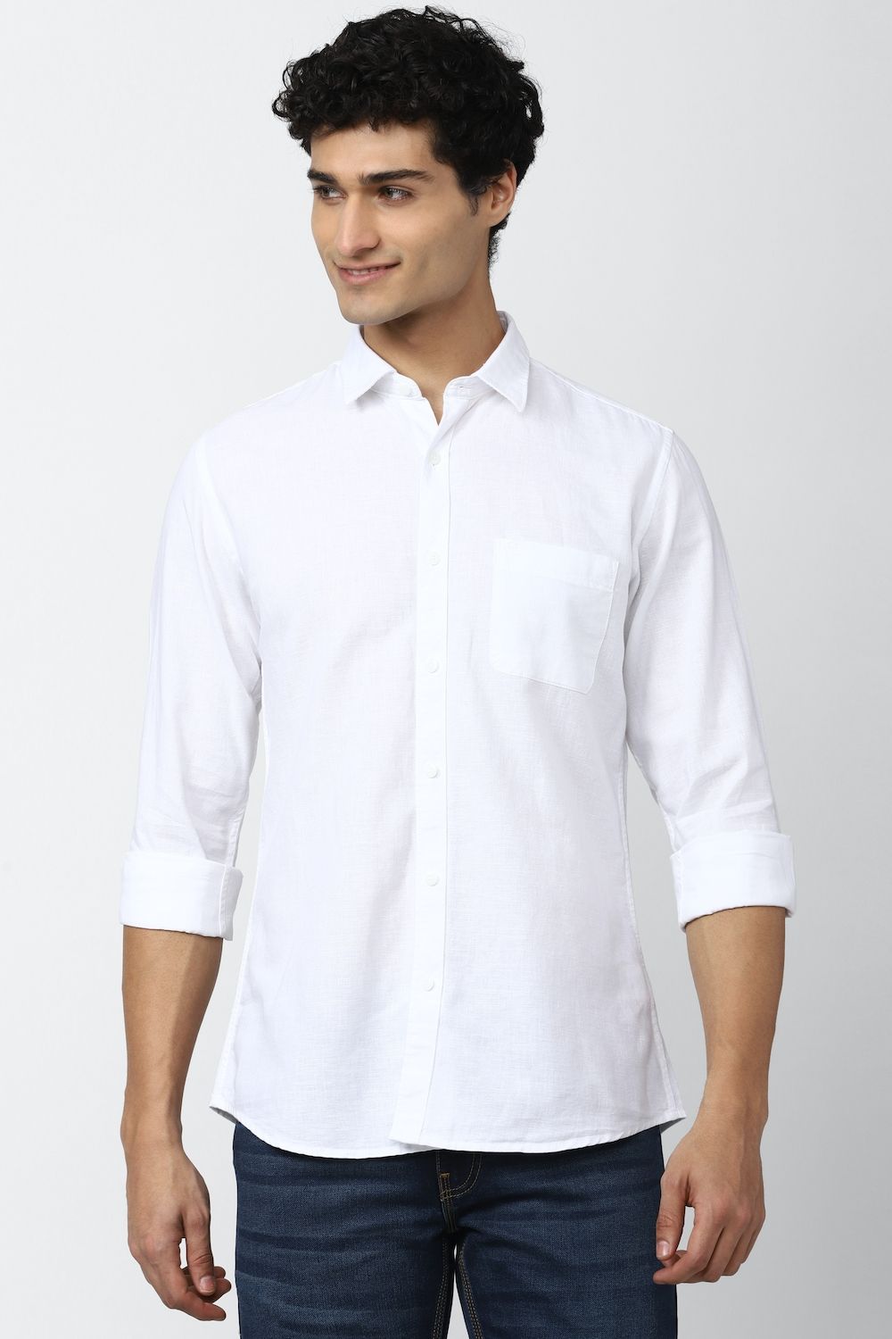 Men White Slim Fit Solid Full Sleeves Casual Shirt