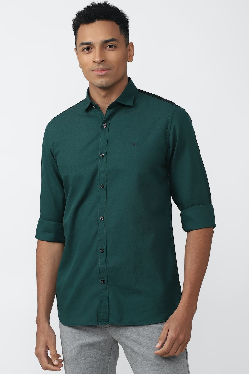 Men Green Slim Fit Solid Full Sleeves Casual Shirt