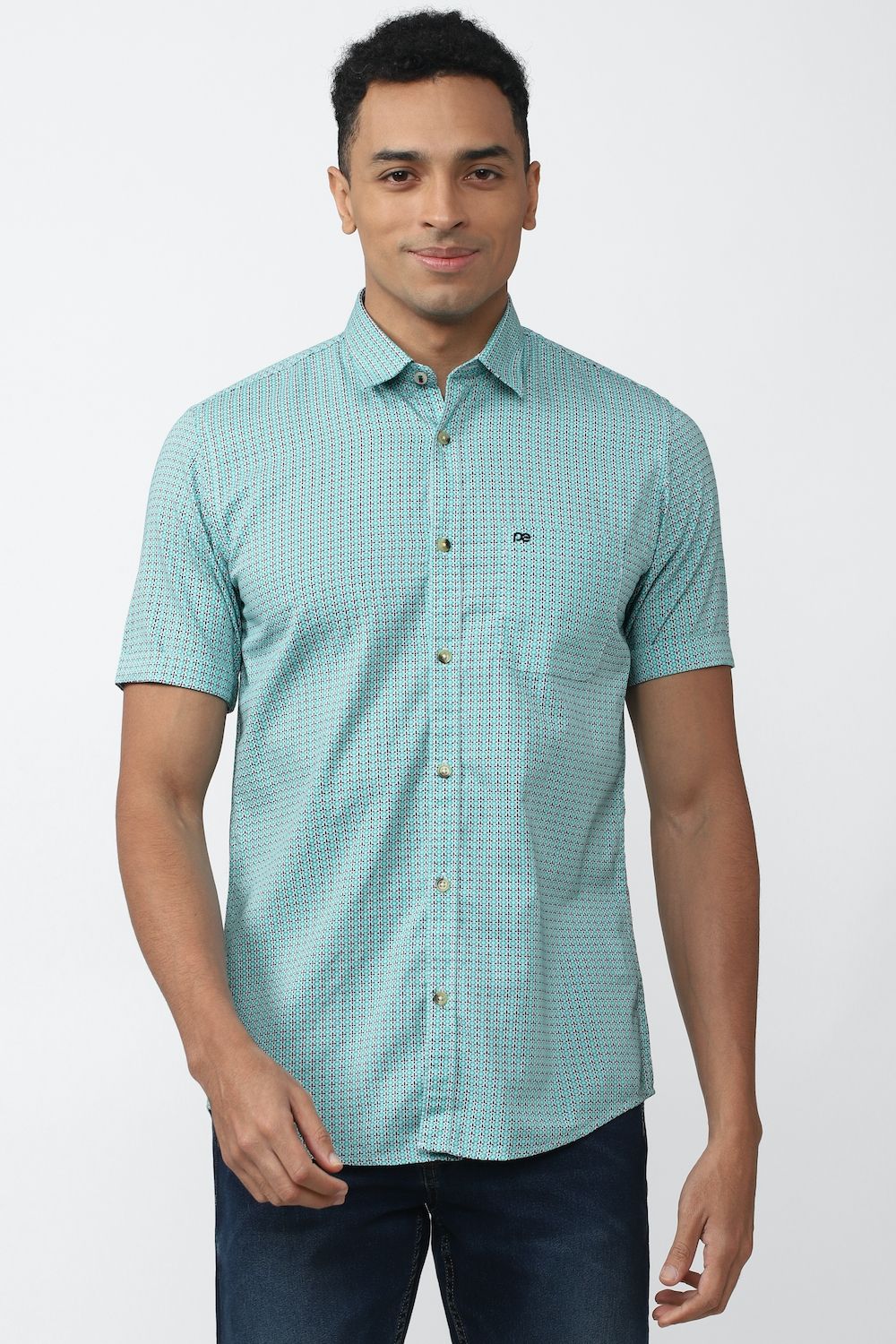 Men Blue Slim Fit Print Half Sleeves Casual Shirt