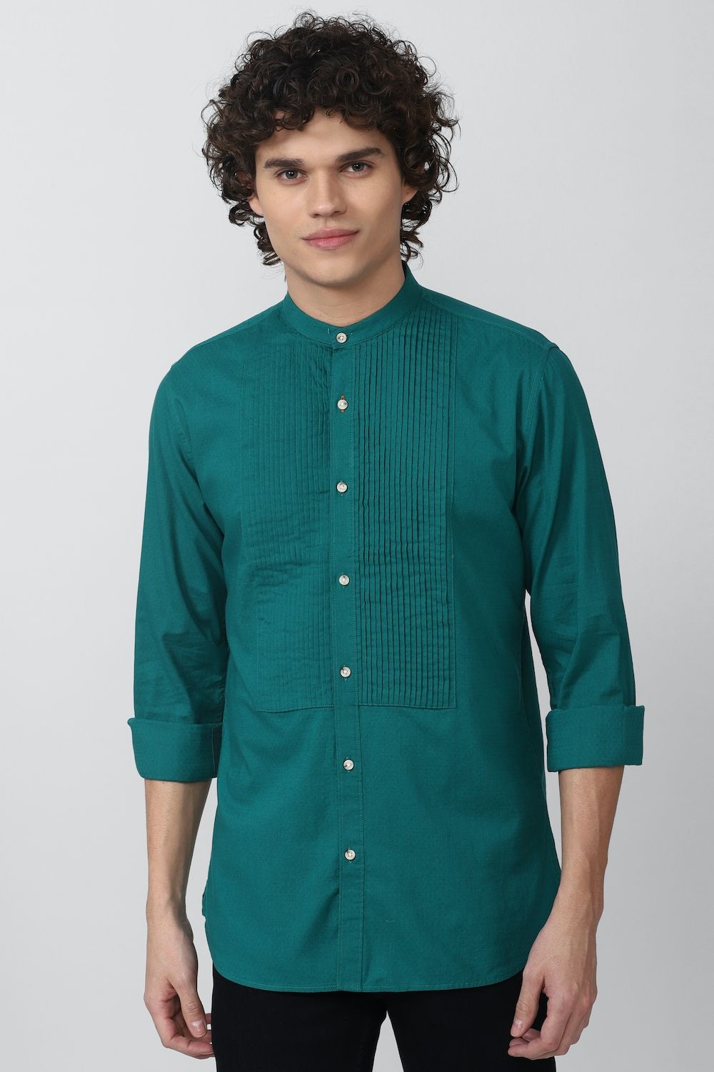 Men Blue Slim Fit Solid Full Sleeves Casual Shirt