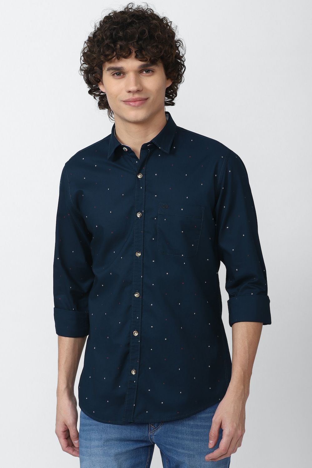 Men Navy Slim Fit Print Full Sleeves Casual Shirt
