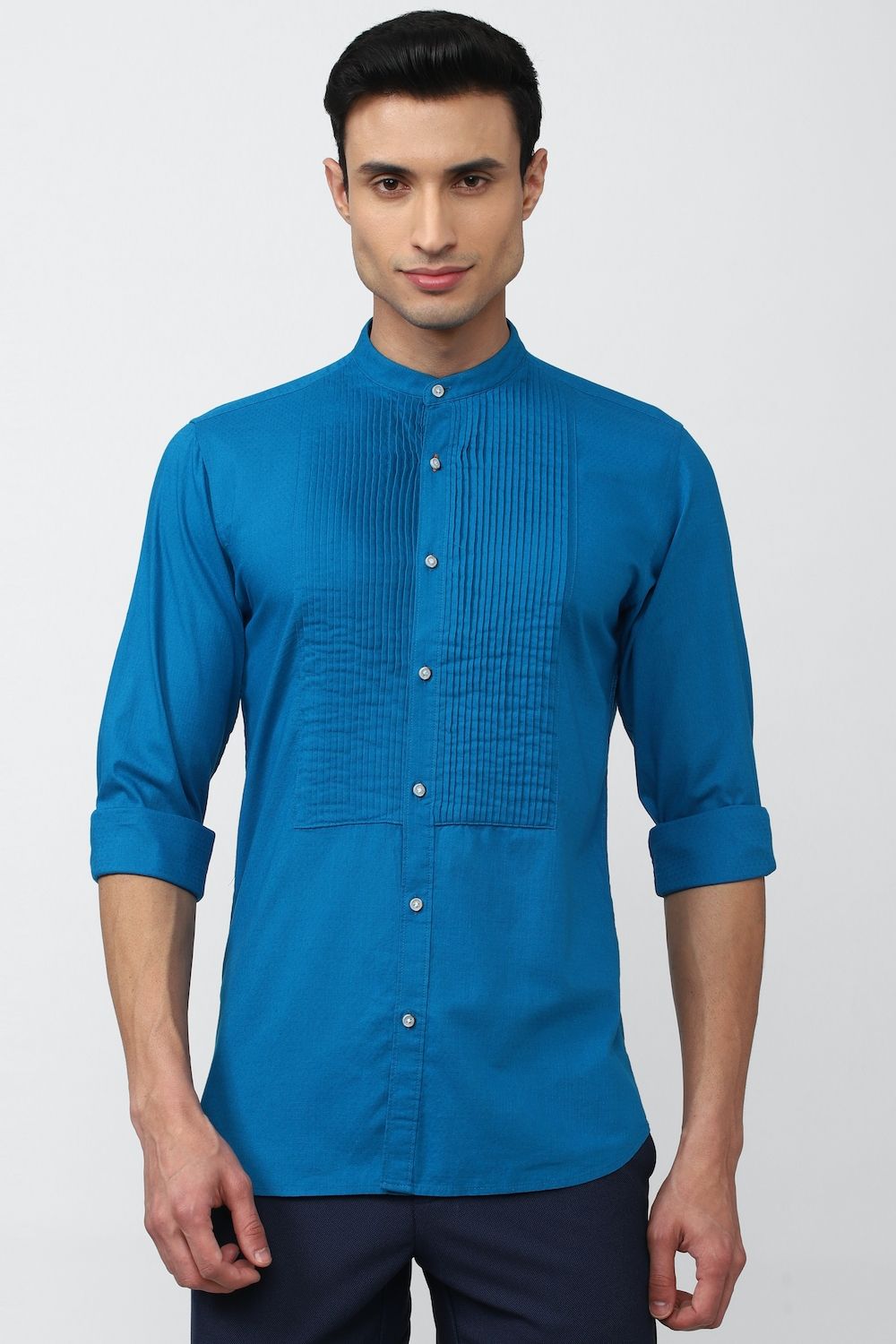 Men Blue Slim Fit Solid Full Sleeves Casual Shirt