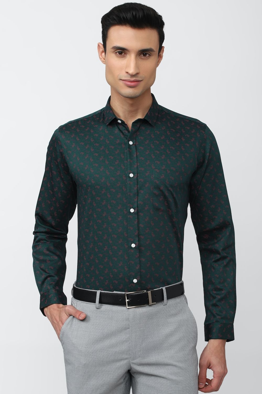 Men Green Slim Fit Formal Full Sleeves Formal Shirt