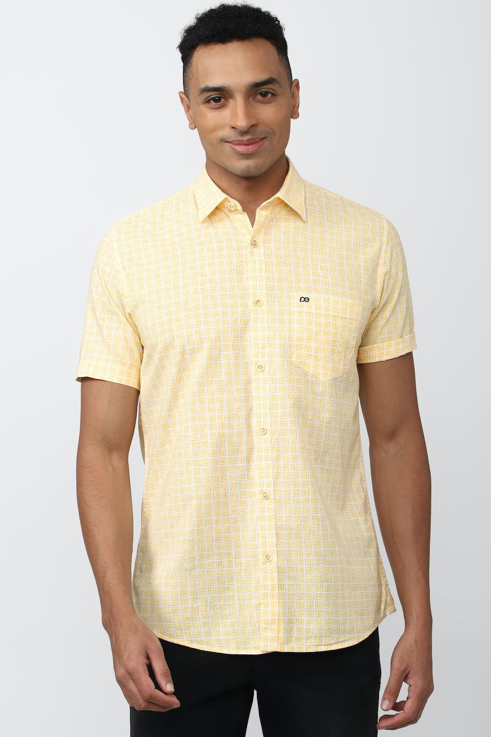 Men Yellow Slim Fit Check Half Sleeves Casual Shirt