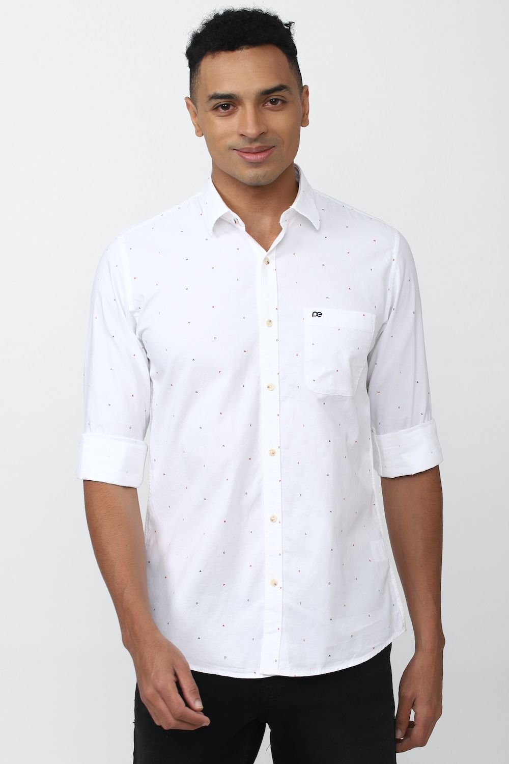 Men White Slim Fit Print Full Sleeves Casual Shirt