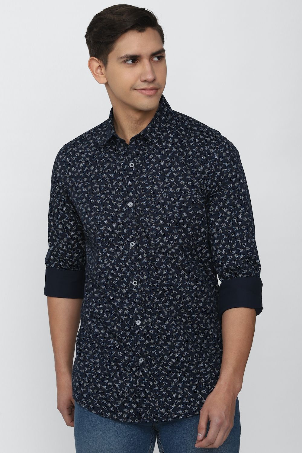 Men Navy Slim Fit Print Full Sleeves Casual Shirt