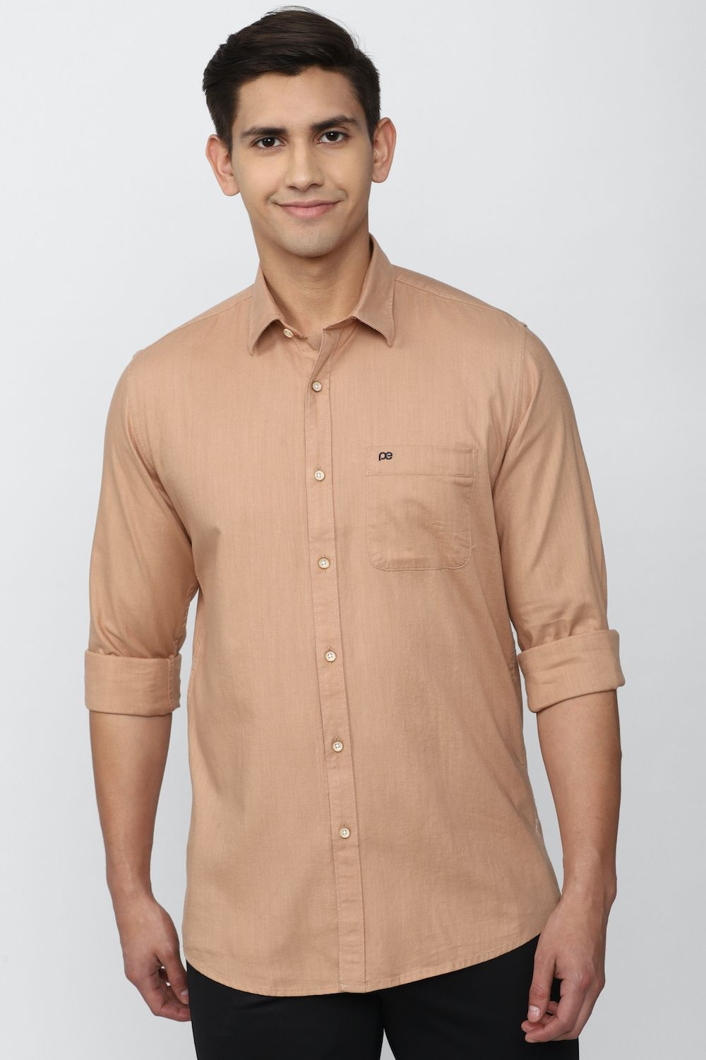 Men Beige Slim Fit Solid Full Sleeves Casual Shirt