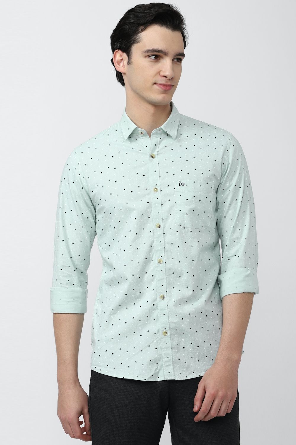 Men Green Slim Fit Print Full Sleeves Casual Shirt