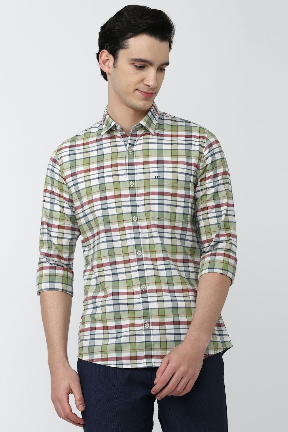 Men Green Slim Fit Check Full Sleeves Casual Shirt