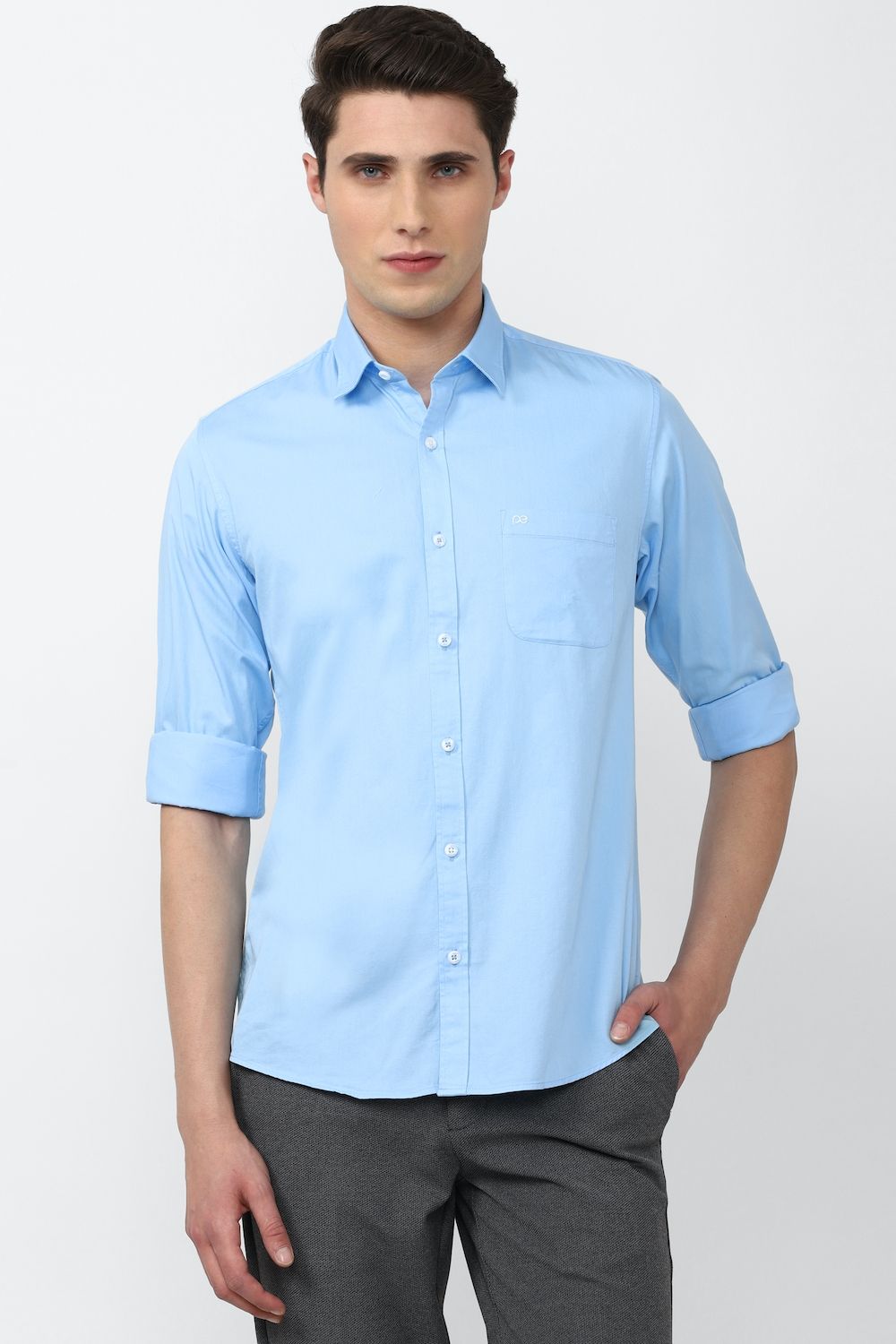 Men Blue Slim Fit Solid Full Sleeves Casual Shirt