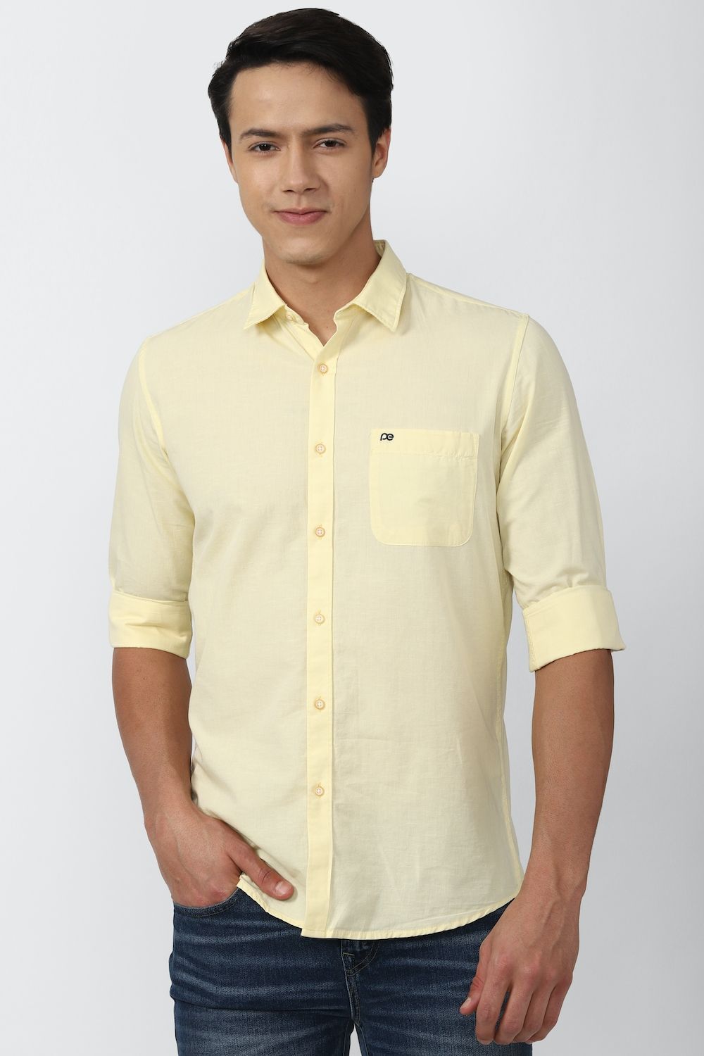 Men Yellow Slim Fit Solid Full Sleeves Casual Shirt