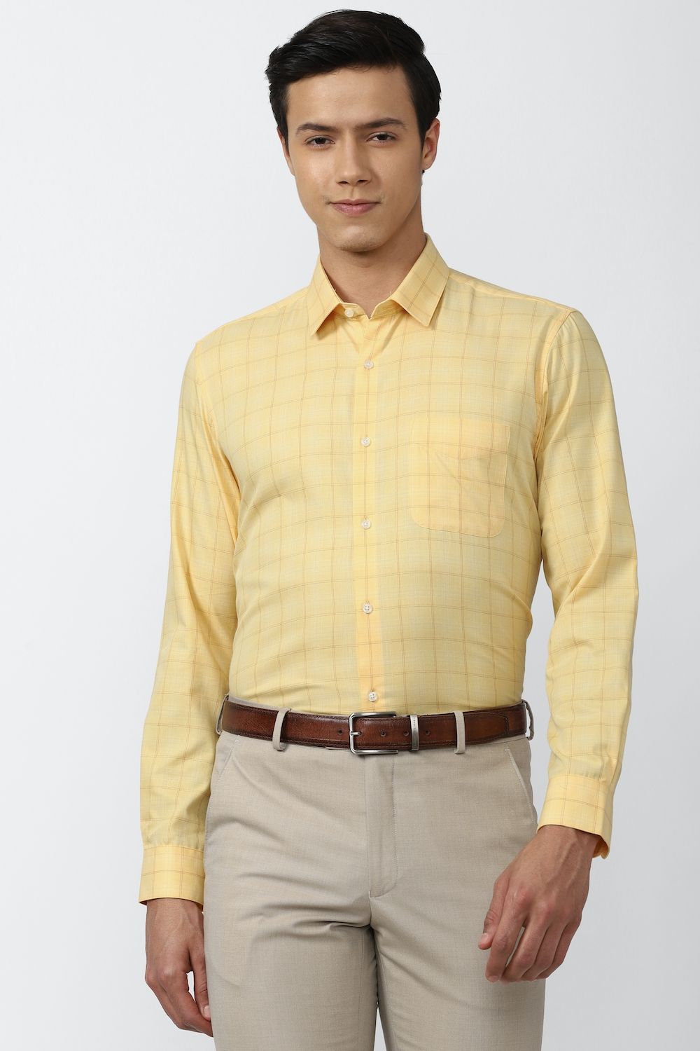 Men Yellow Regular Fit Formal Full Sleeves Formal Shirt