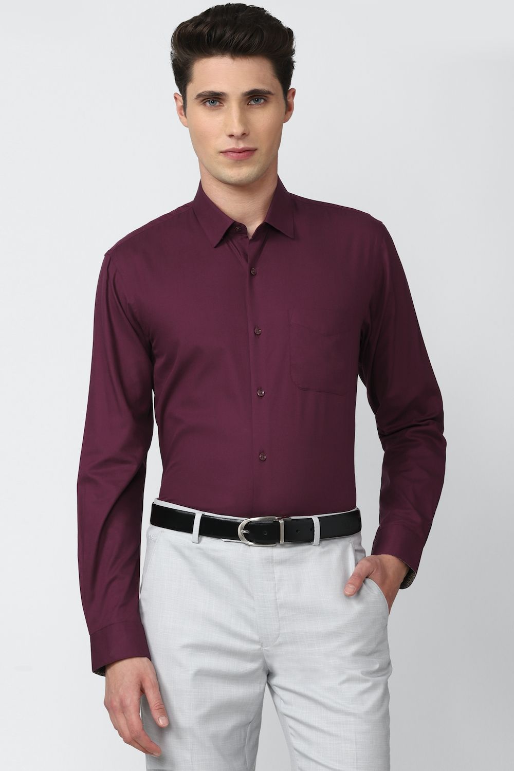 Men Purple Regular Fit Formal Full Sleeves Formal Shirt