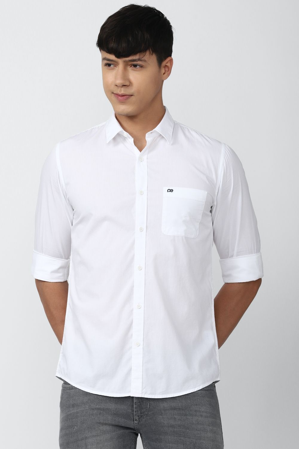 Men White Slim Fit Solid Full Sleeves Casual Shirt