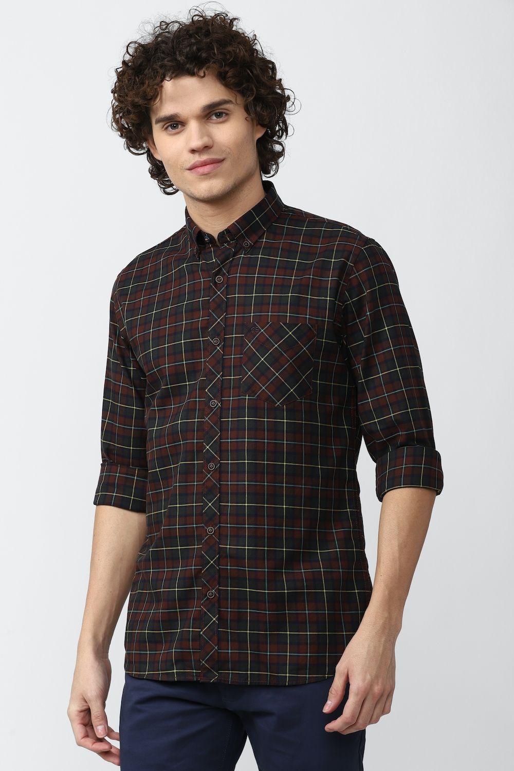 Men Maroon Slim Fit Check Full Sleeves Casual Shirt