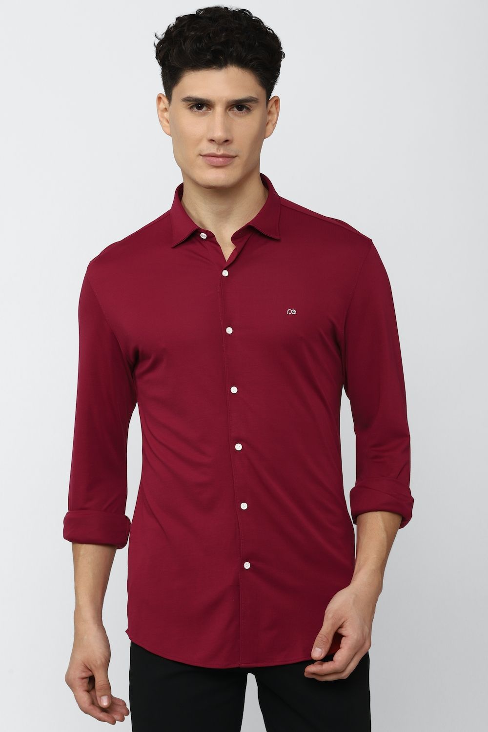 Men Maroon Athletic Fit Formal Full Sleeves Formal Shirt
