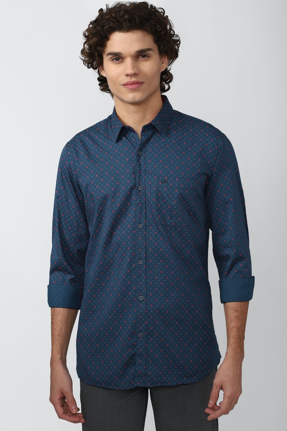 Men Blue Slim Fit Print Full Sleeves Casual Shirt