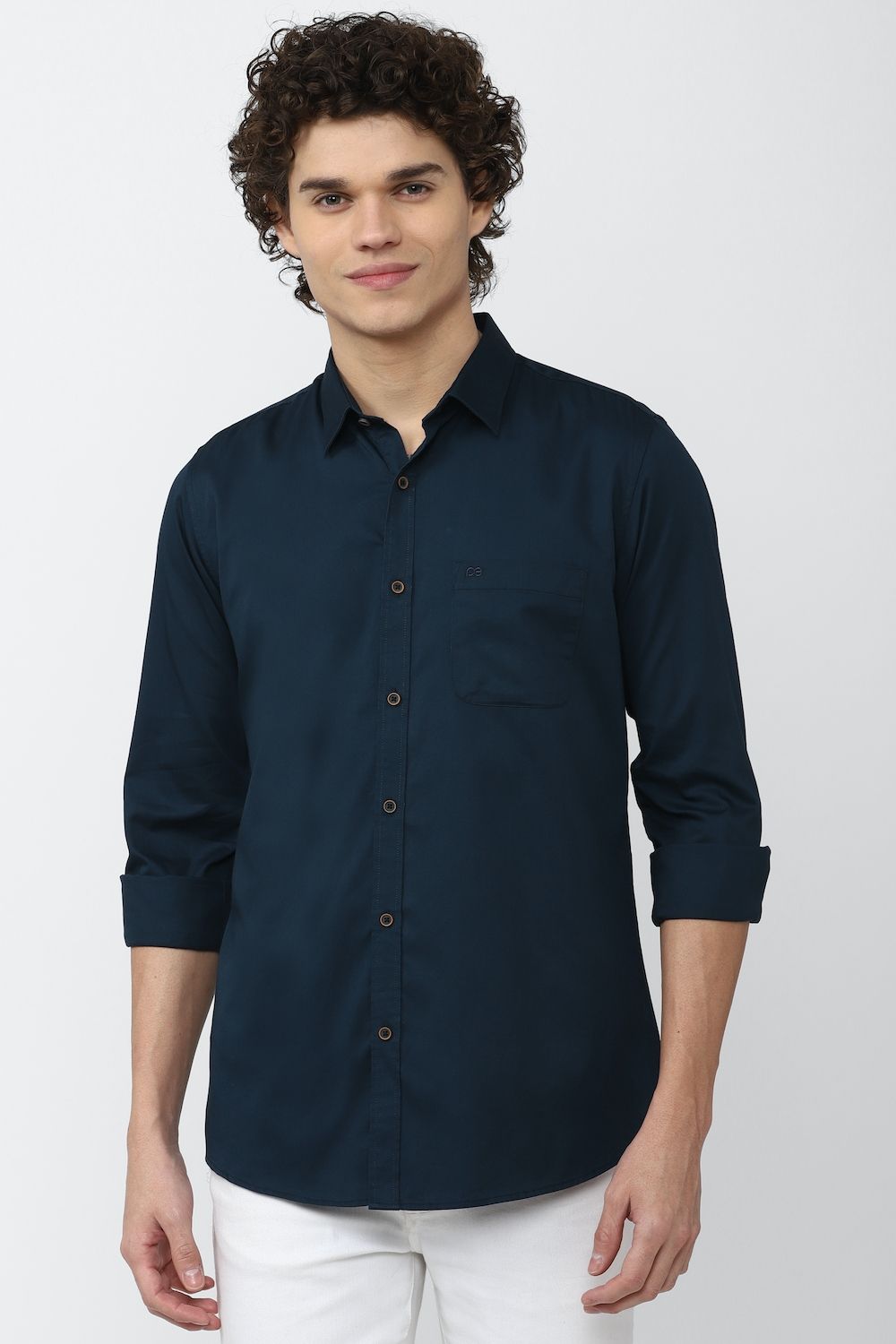 Men Navy Slim Fit Solid Full Sleeves Casual Shirt