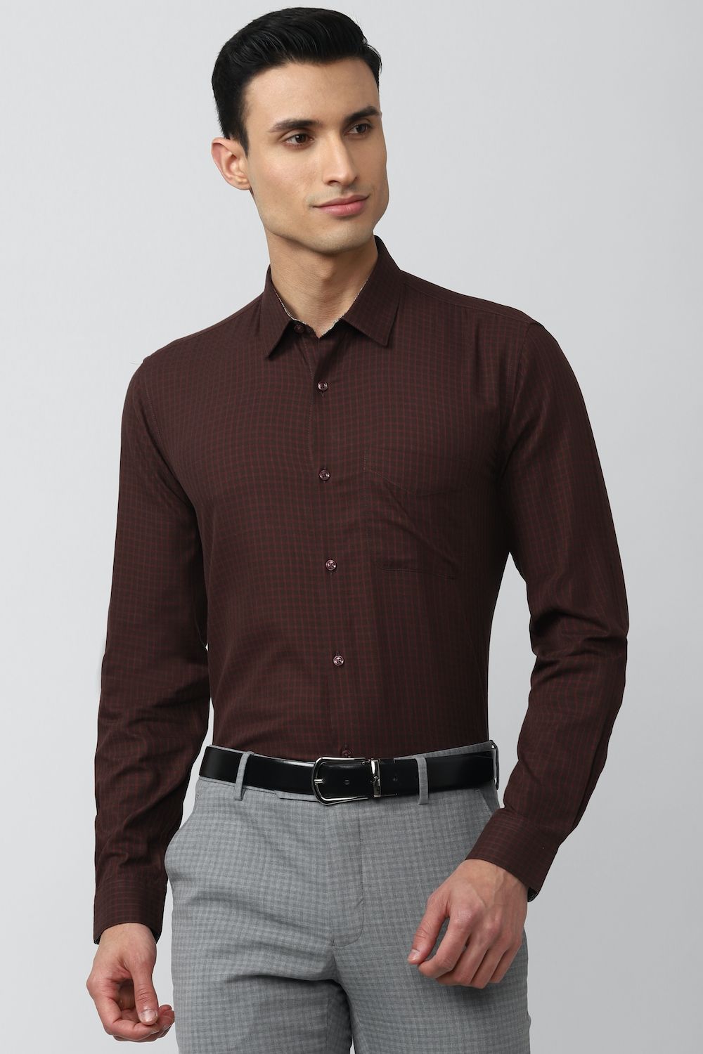 Men Brown Regular Fit Formal Full Sleeves Formal Shirt