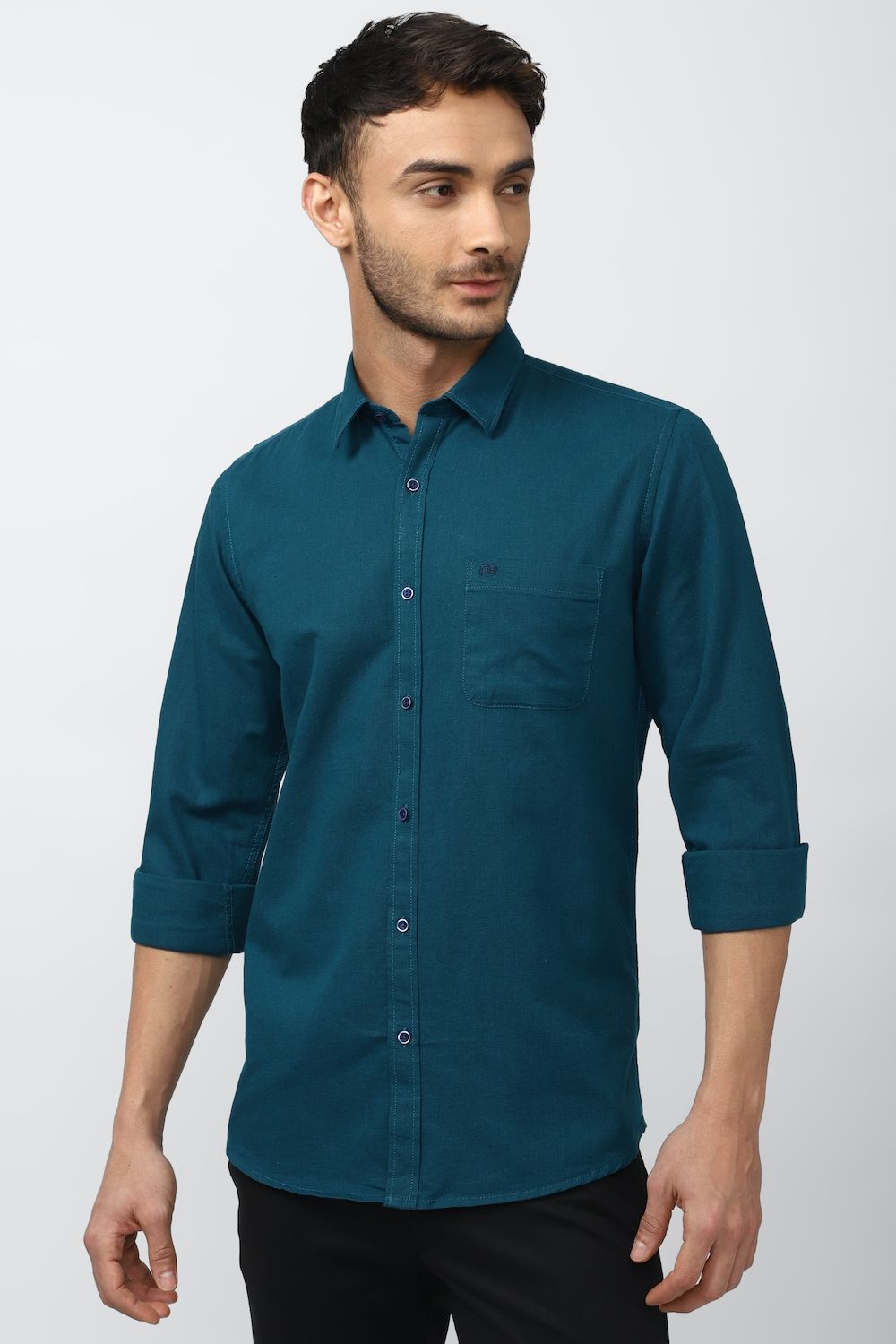 Men Navy Slim Fit Solid Full Sleeves Casual Shirt