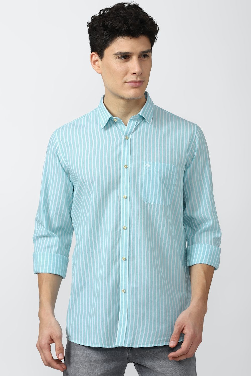 Men Blue Slim Fit Stripe Full Sleeves Casual Shirt