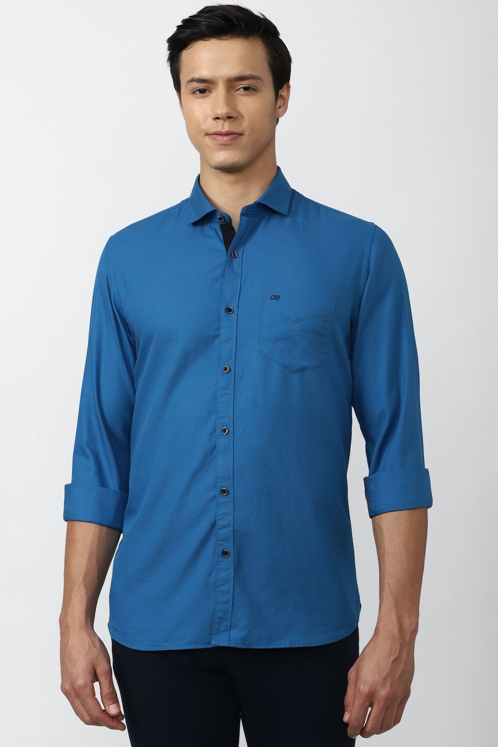 Men Blue Slim Fit Solid Full Sleeves Casual Shirt