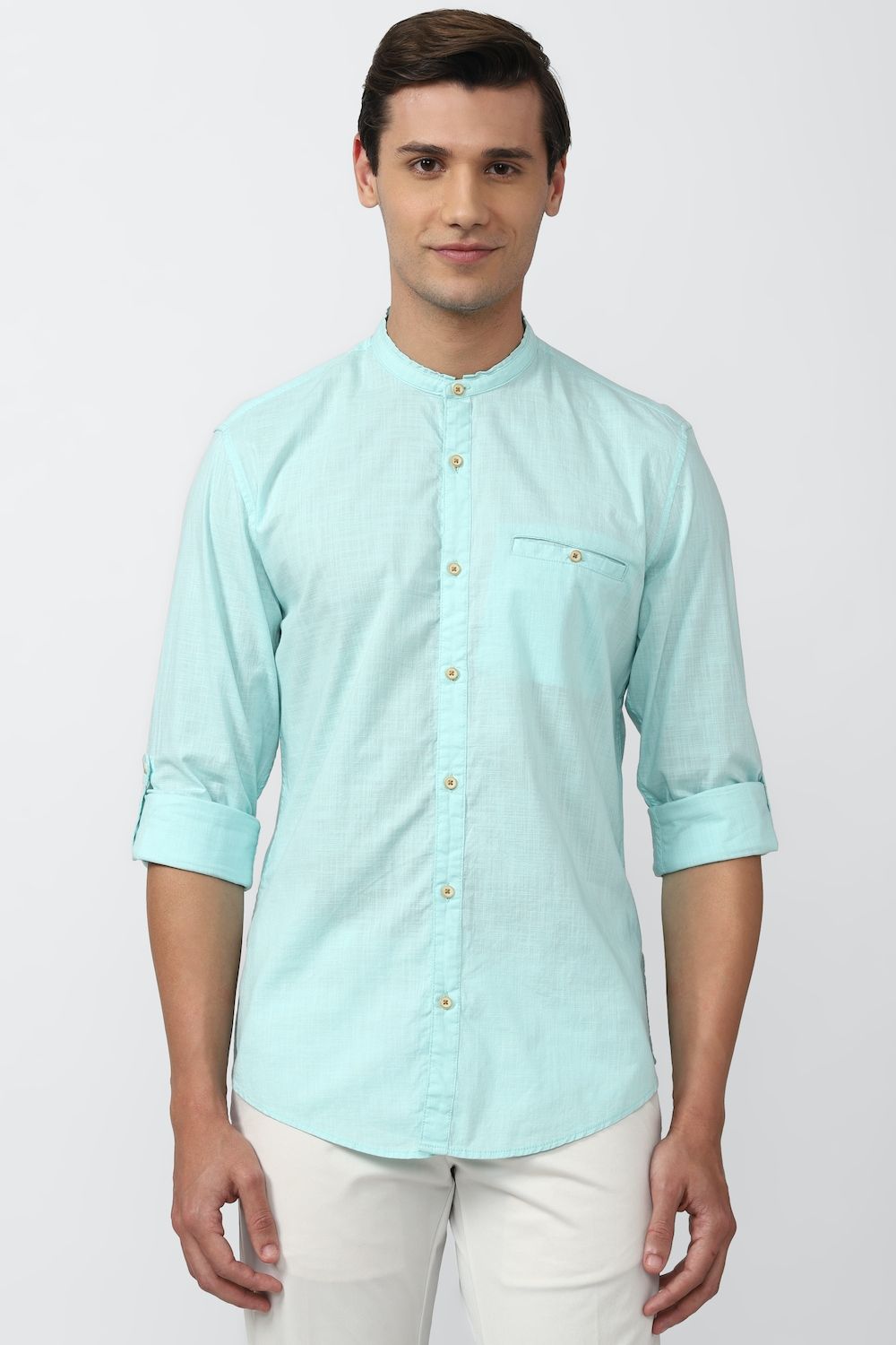 Men Blue Super Slim Fit Textured Full Sleeves Casual Shirt