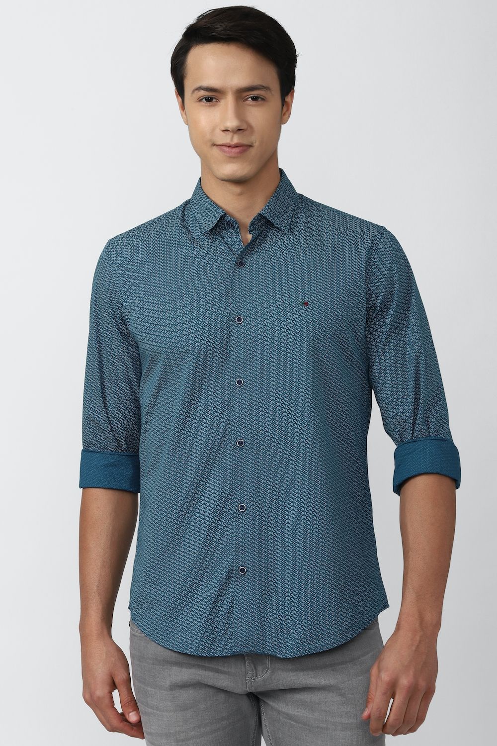 Men Blue Slim Fit Print Full Sleeves Casual Shirt