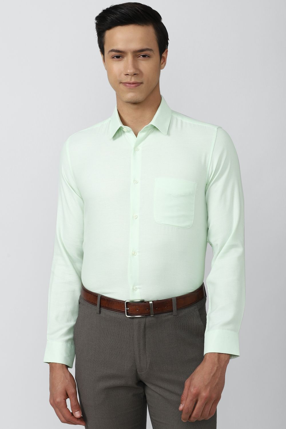 Men Green Regular Fit Formal Full Sleeves Formal Shirt