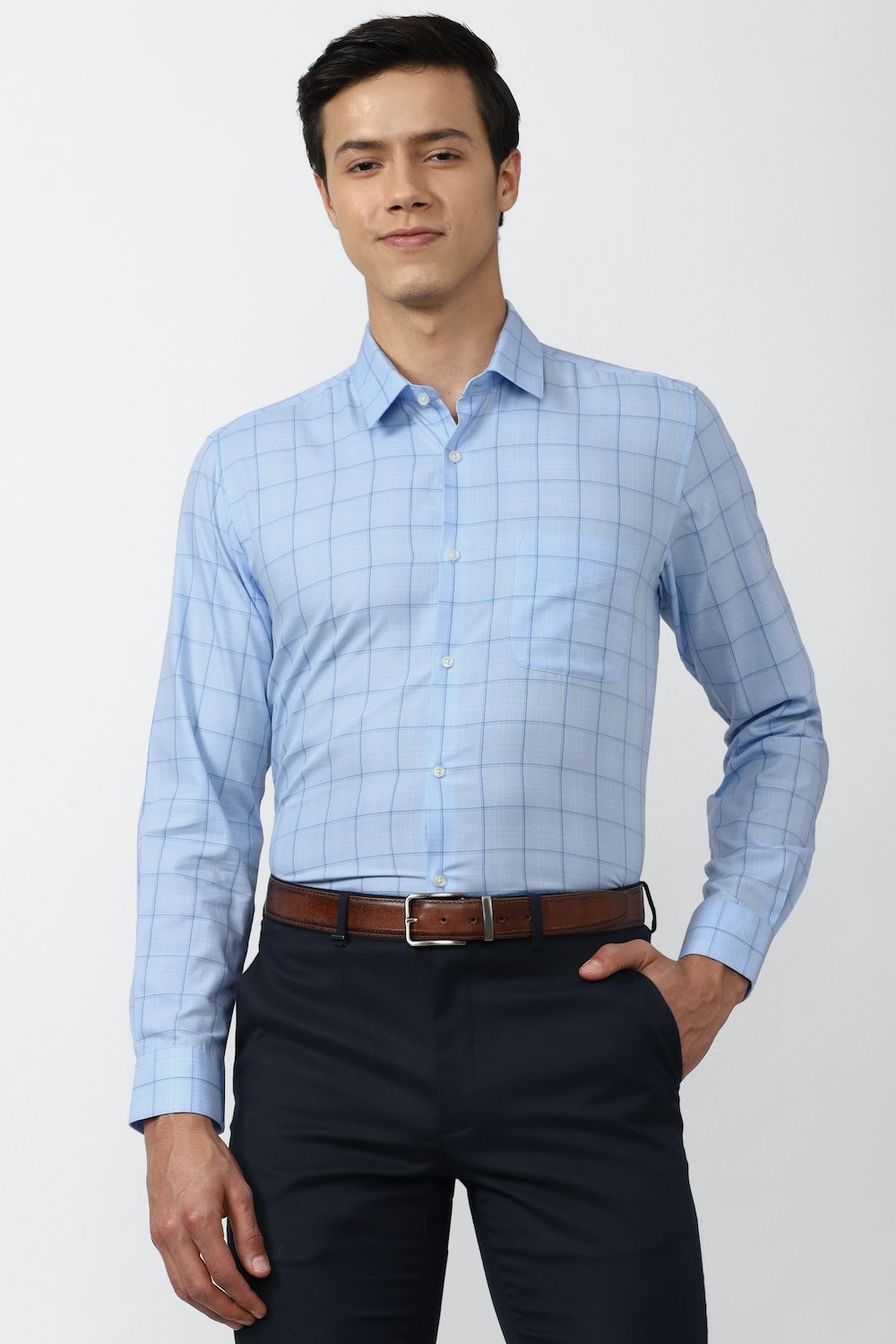 Men Blue Regular Fit Formal Full Sleeves Formal Shirt