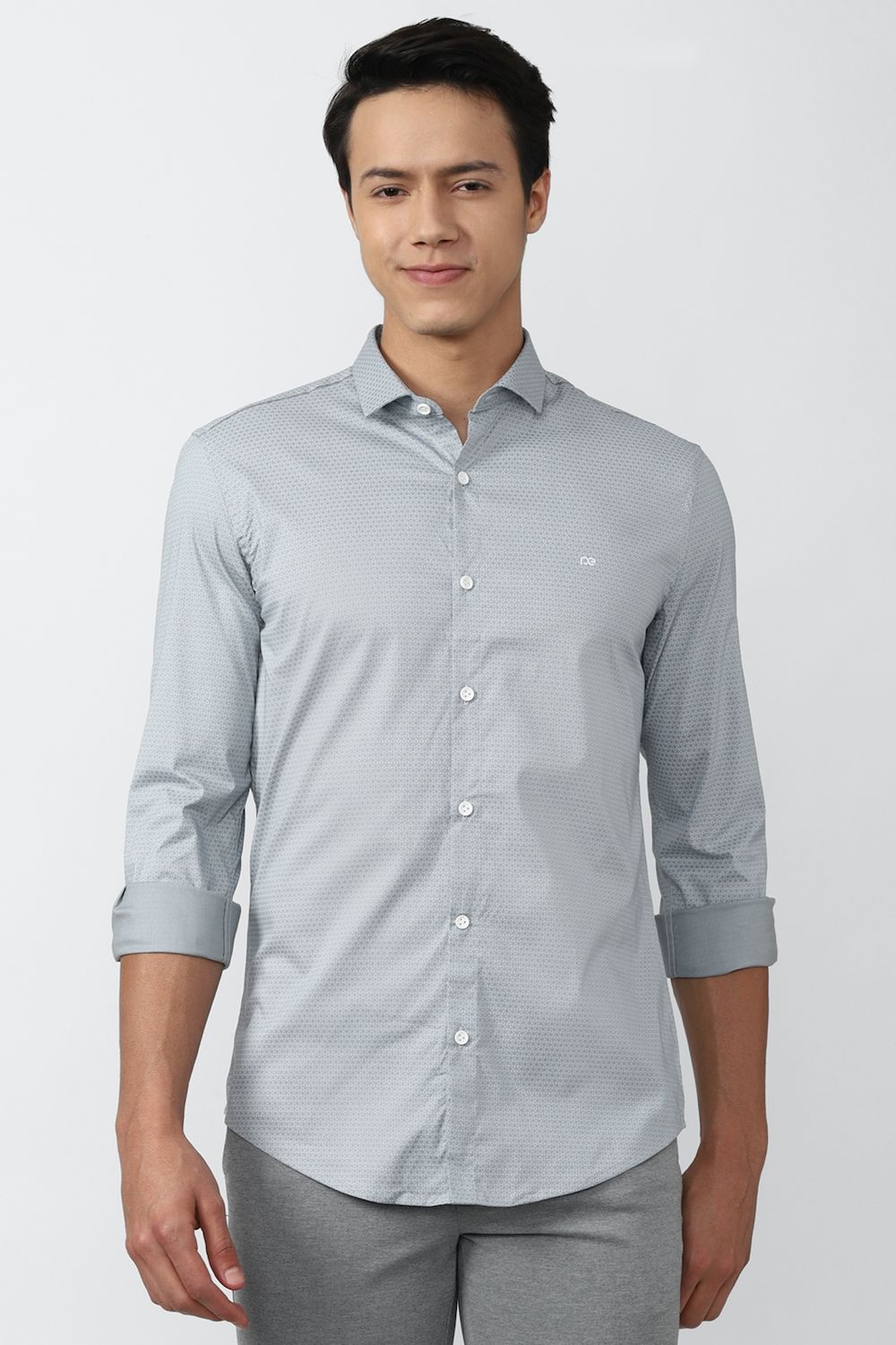 Men Grey Athletic Fit Formal Full Sleeves Formal Shirt
