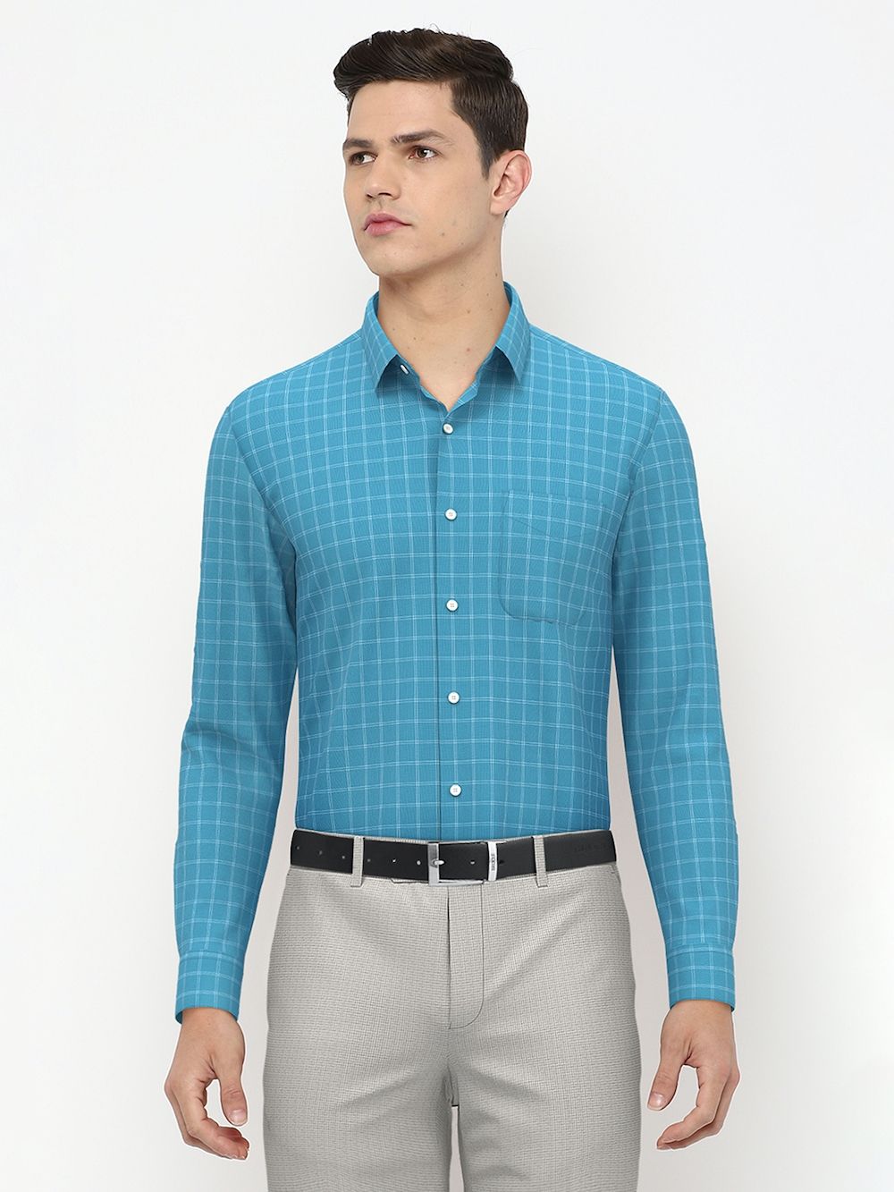 Men Blue Regular Fit Formal Full Sleeves Formal Shirt