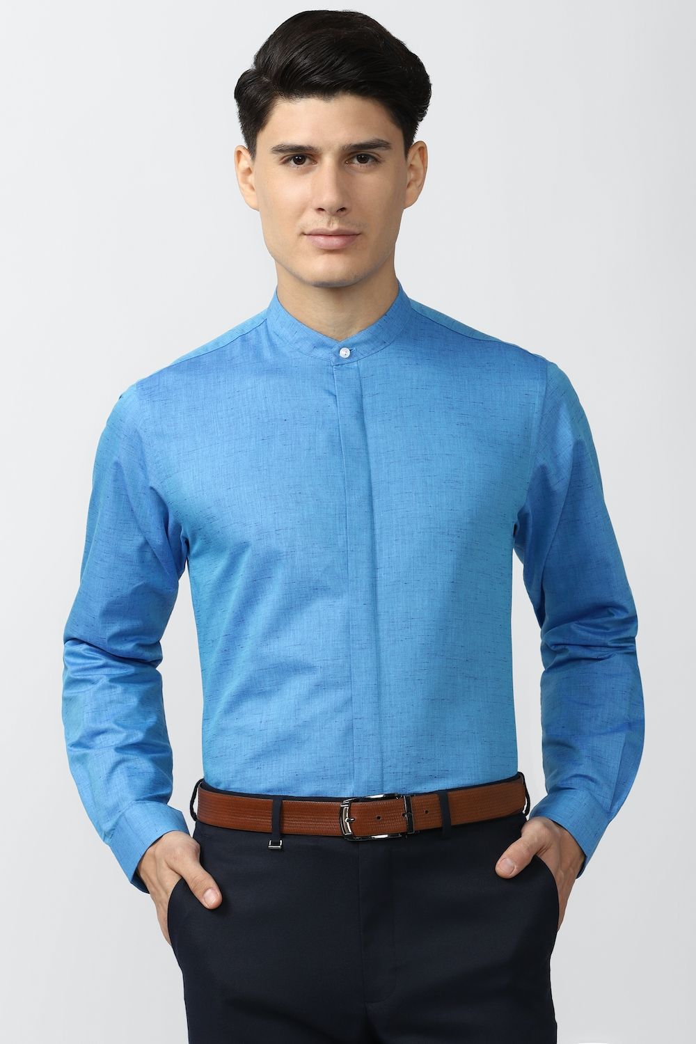 Men Blue Slim Fit Formal Full Sleeves Formal Shirt