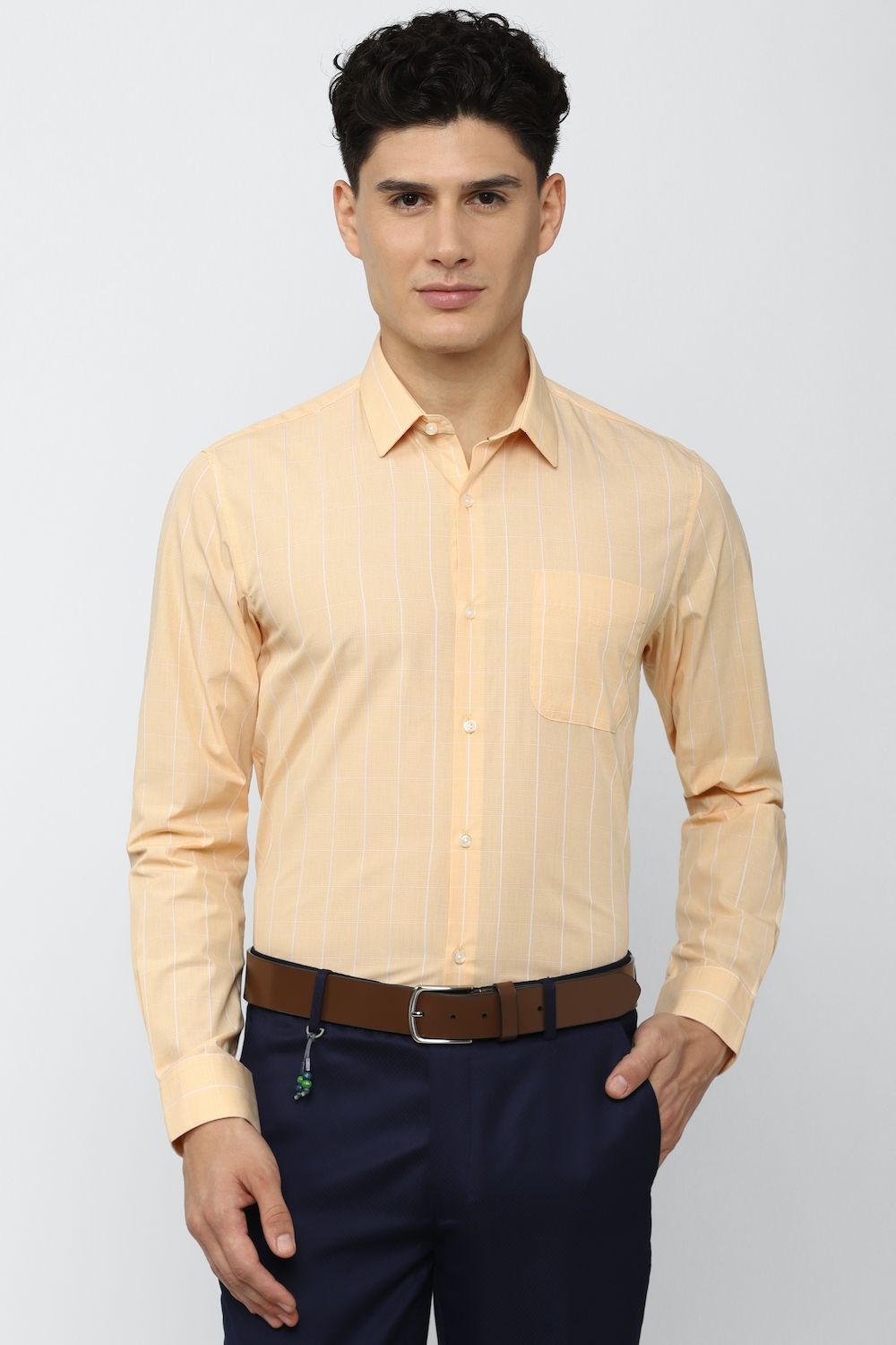 Men Yellow Regular Fit Formal Full Sleeves Formal Shirt