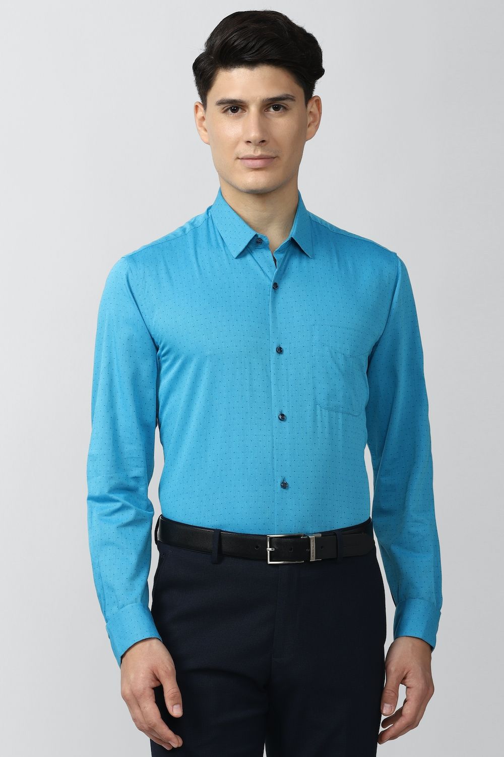 Men Blue Regular Fit Formal Full Sleeves Formal Shirt