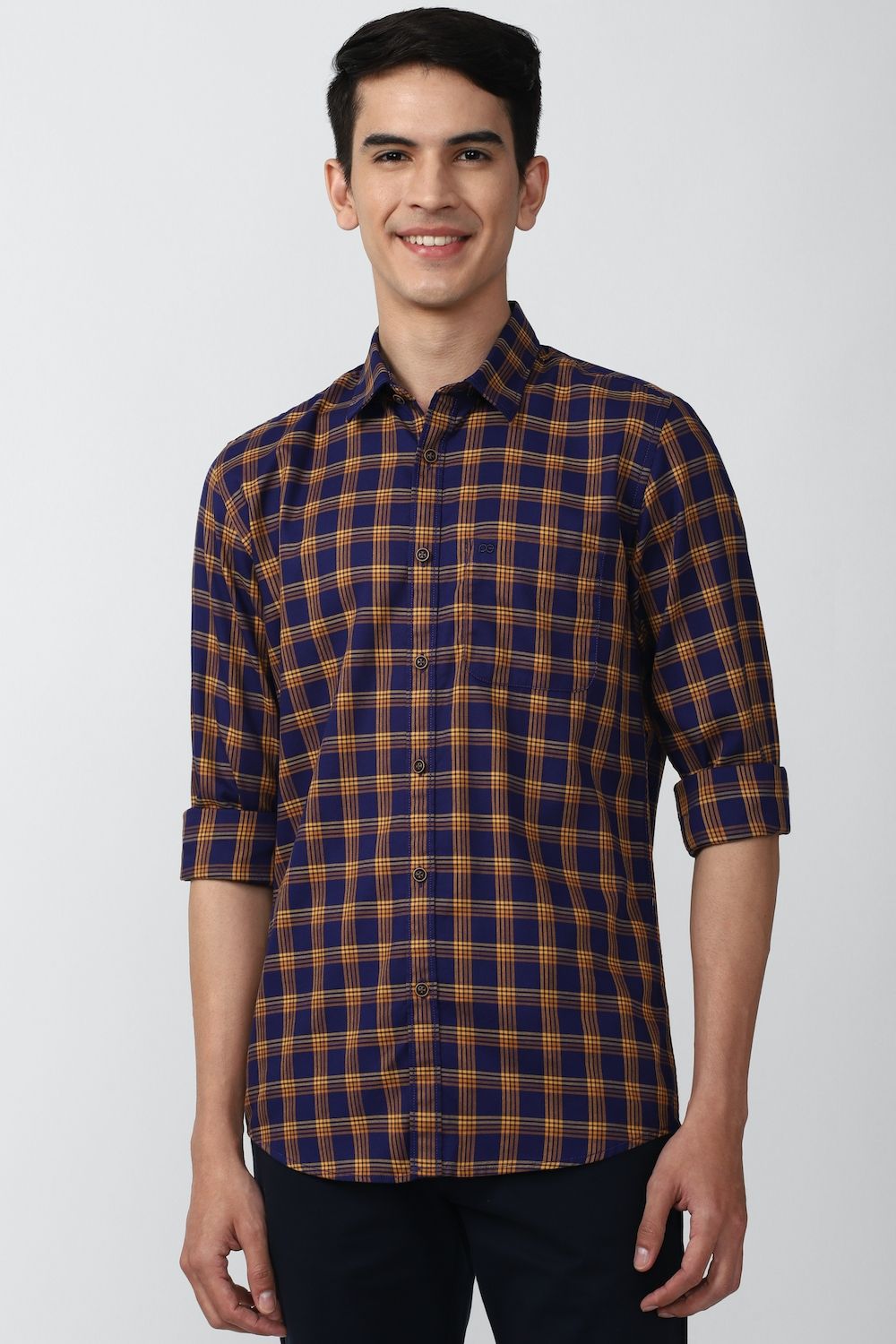 Men Blue Slim Fit Check Full Sleeves Casual Shirt