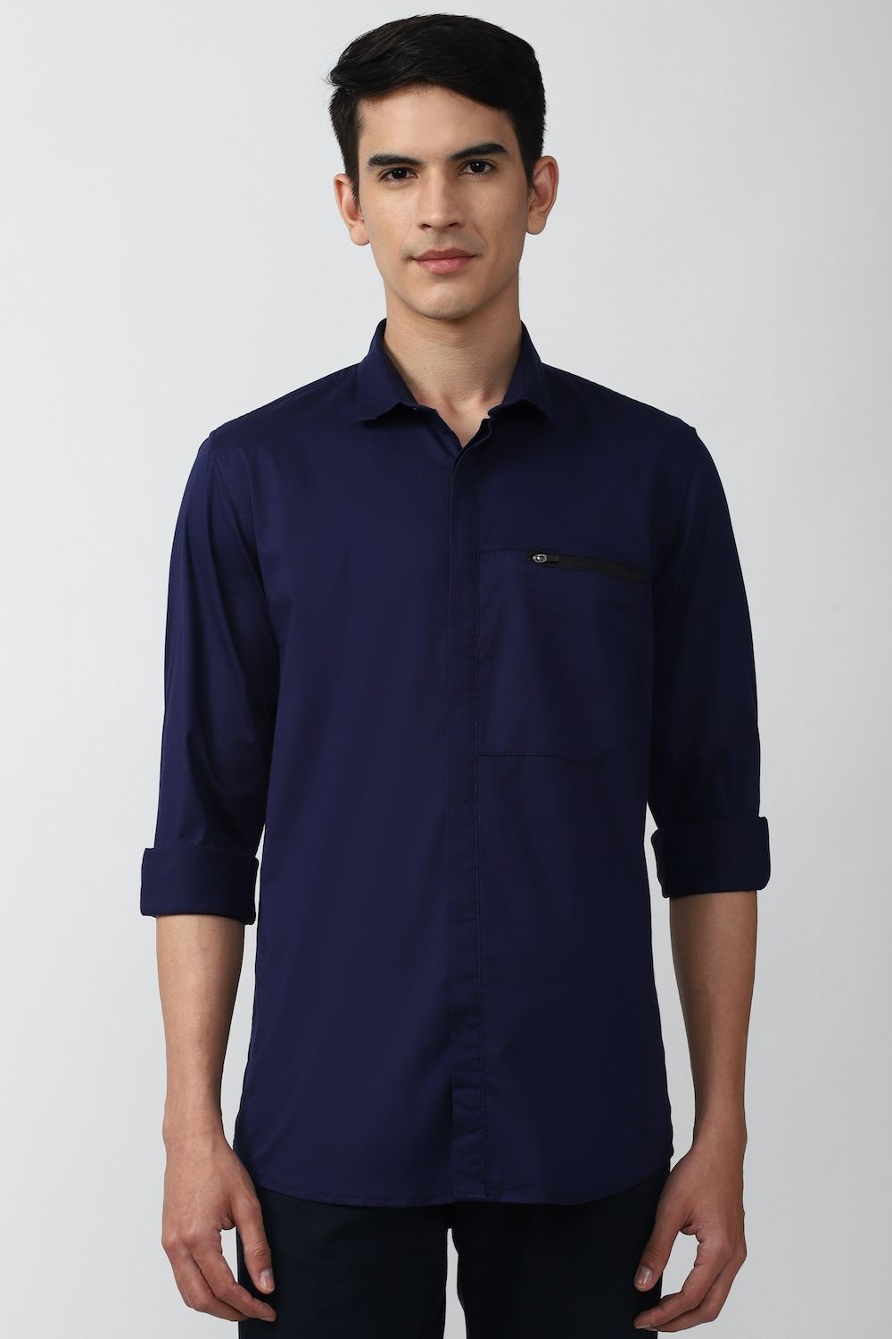 Men Blue Slim Fit Solid Full Sleeves Casual Shirt