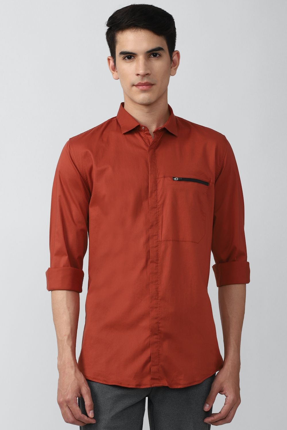 Men Red Slim Fit Solid Full Sleeves Casual Shirt