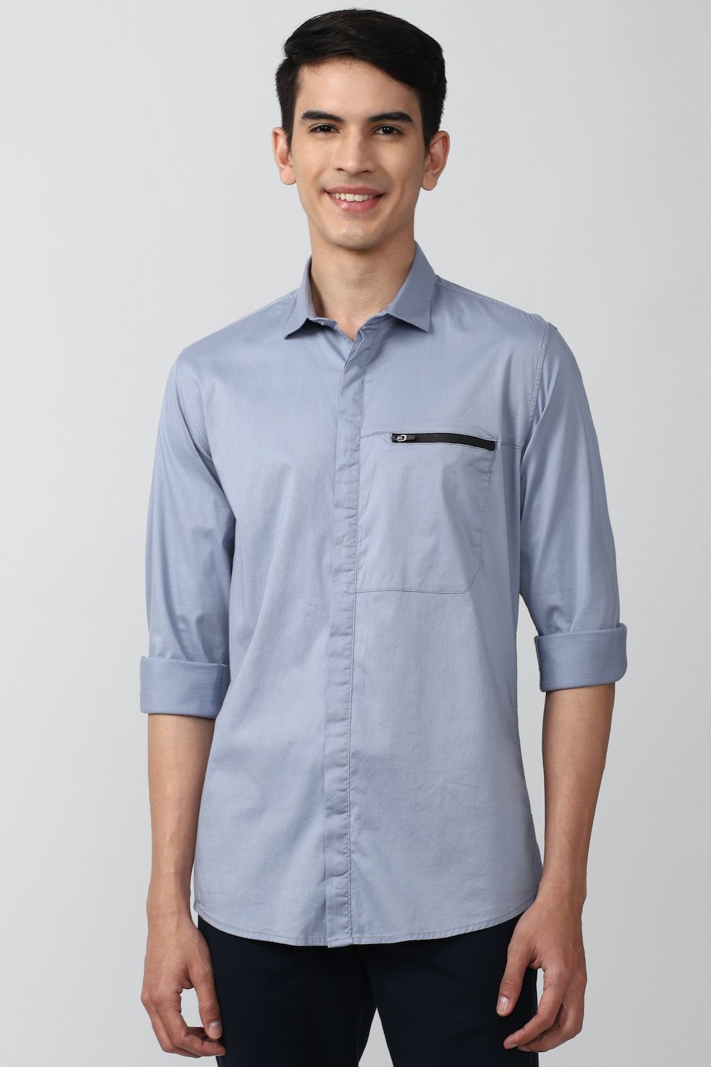Men Blue Slim Fit Solid Full Sleeves Casual Shirt