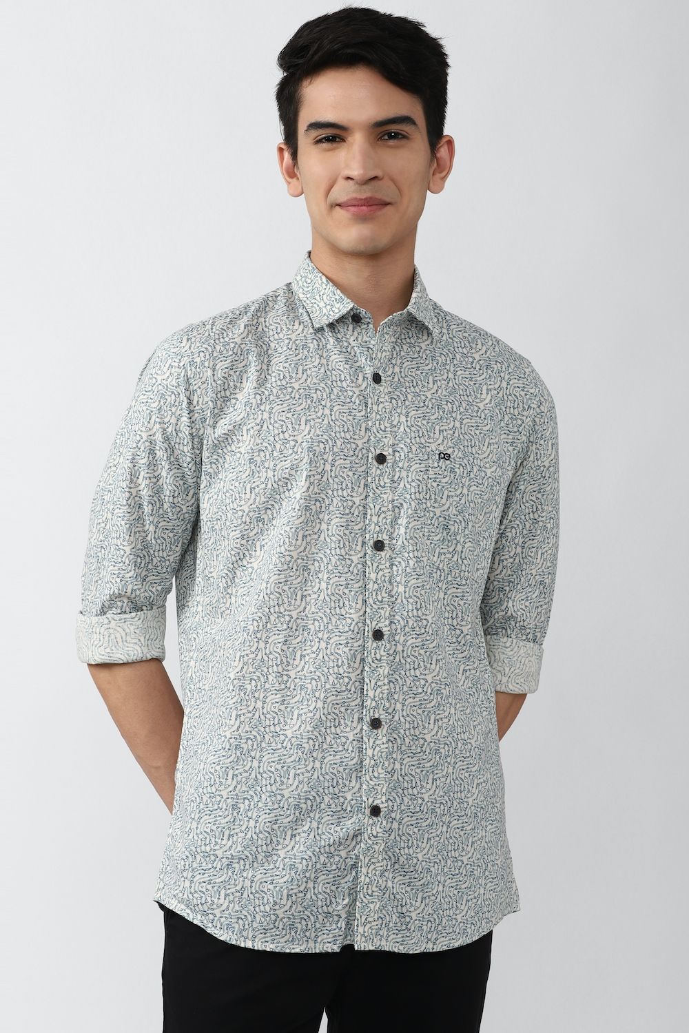 Men Grey Slim Fit Print Full Sleeves Casual Shirt