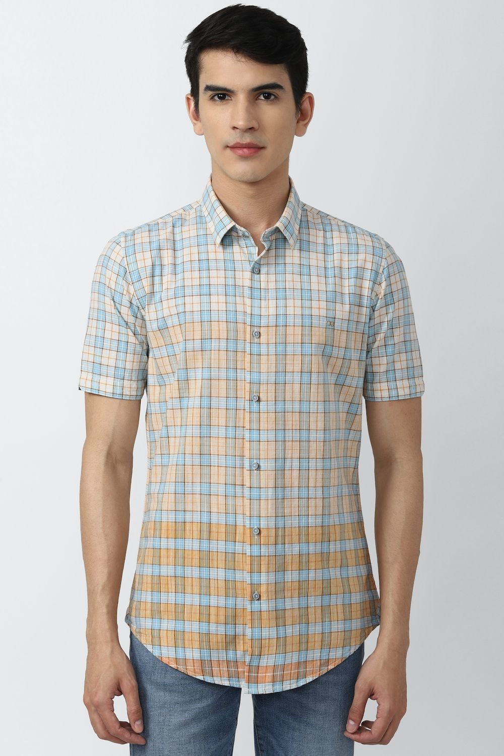 Men Multi Slim Fit Check Half Sleeves Casual Shirt