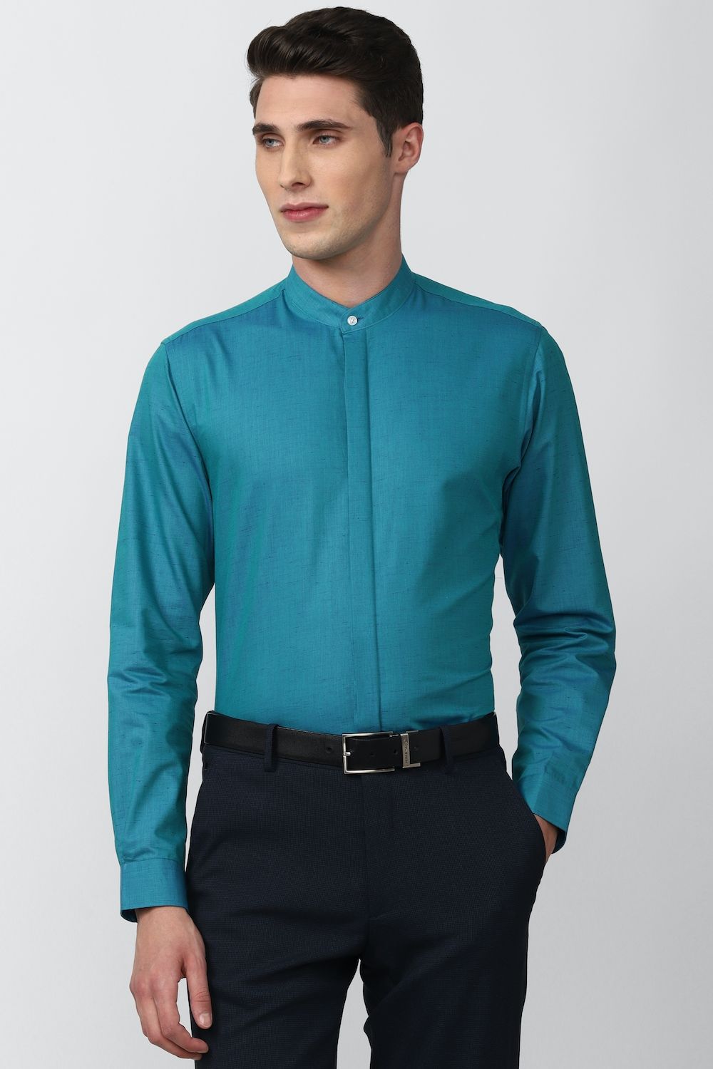 Men Blue Slim Fit Formal Full Sleeves Formal Shirt