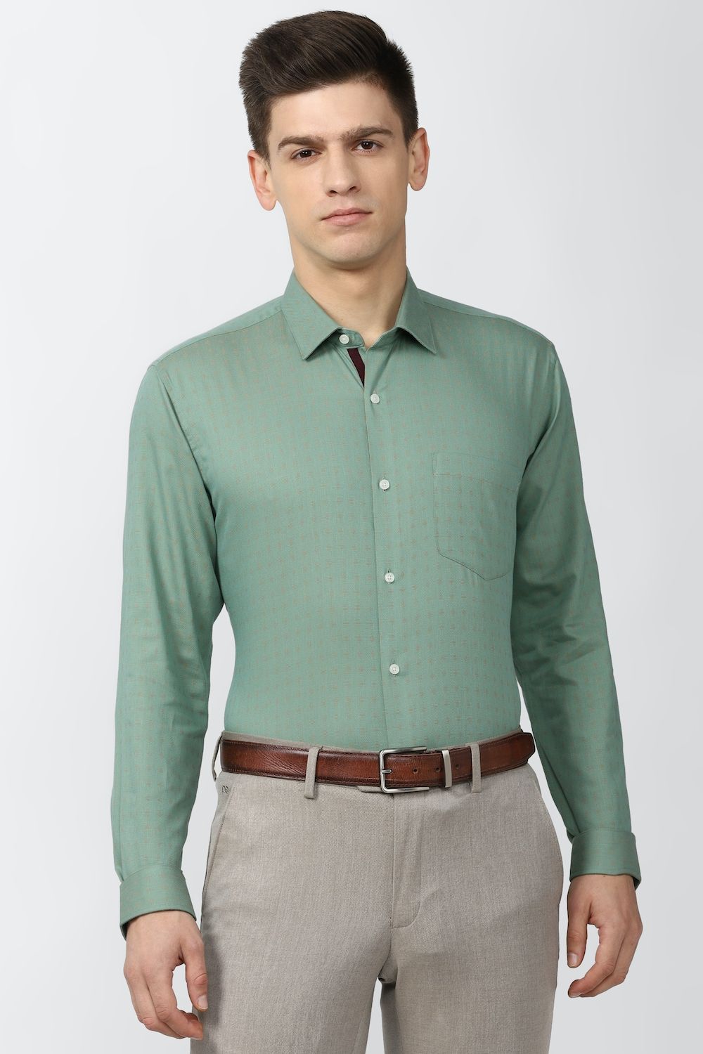 Men Green Regular Fit Formal Full Sleeves Formal Shirt