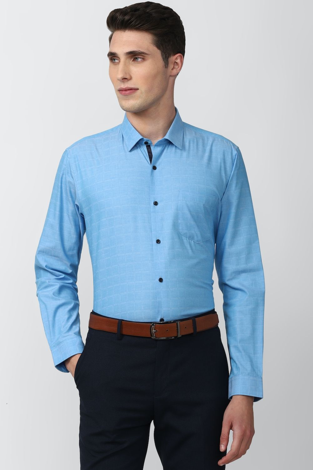 Men Blue Regular Fit Formal Full Sleeves Formal Shirt