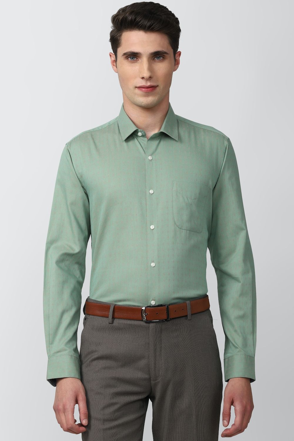 Men Green Regular Fit Formal Full Sleeves Formal Shirt