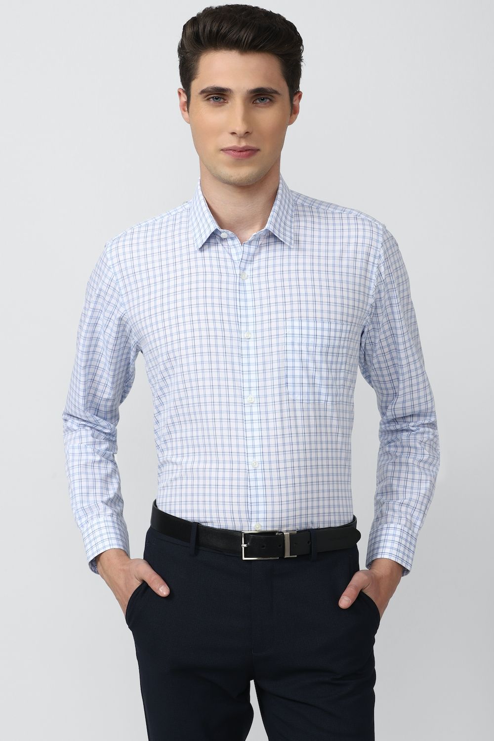 Men Blue Regular Fit Formal Full Sleeves Formal Shirt