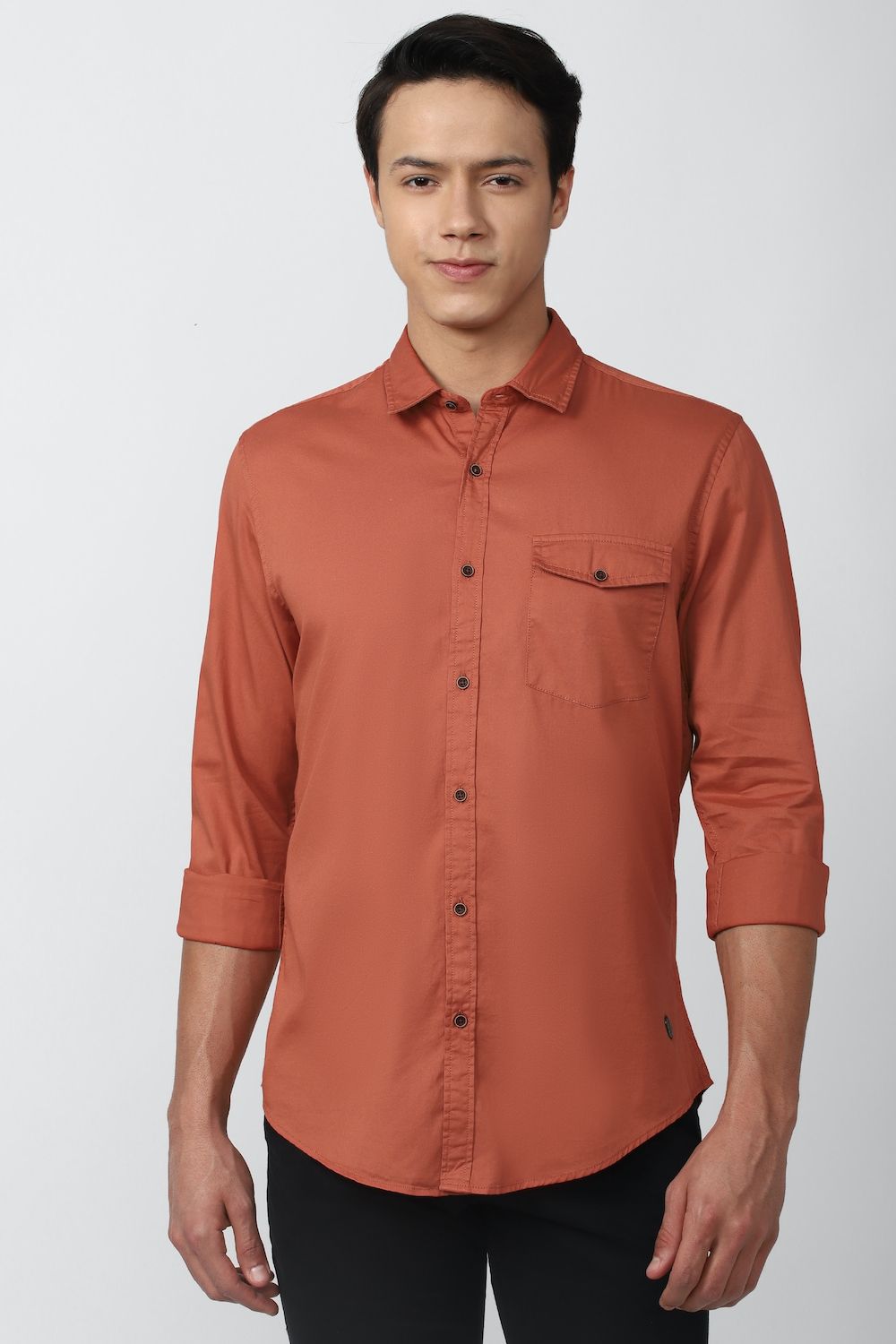 Men Orange Super Slim Fit Solid Full Sleeves Casual Shirt